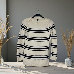 Talbots Women's Pullover Sweater Boatneck Cream Black Stripes Size Small